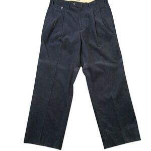 Faconnable Mens Navy Blue Corduroy Pleated Pants Cotton Trousers Size 36 RN58665